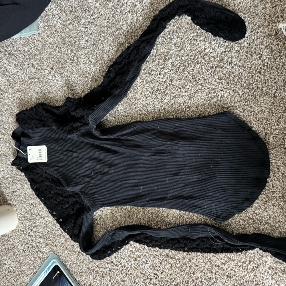 Free People Black Long Sleeve Top